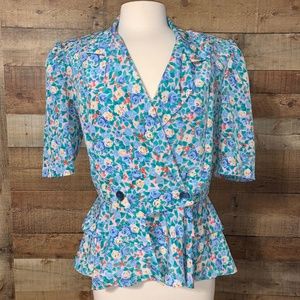 S.L. Fashions | Vintage Floral Print Wrap Blouse